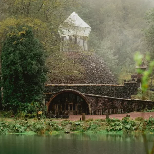 “Fauna y arquitectura del museo vistas en el tour a la reserva biológica Huilo Huilo.”
