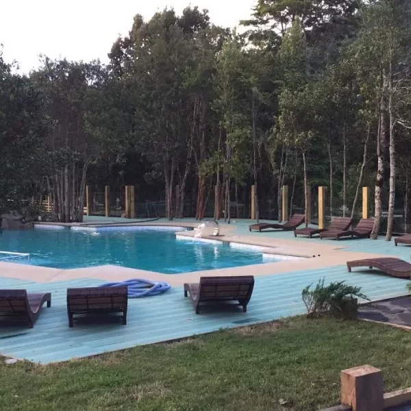“Piscinas de las Termas Pucón Indómito durante la tarde rodeadas de naturaleza.”