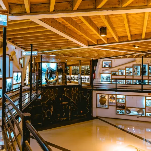 “Exhibiciones culturales en el interior del museo en el Tour Invernal a la Reserva Biológica Huilo Huilo.”