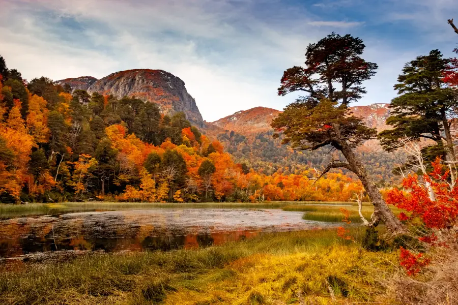 “Paisaje otoñal e invernal en el trekking con Raquetas a las Lagunas Andinas.”