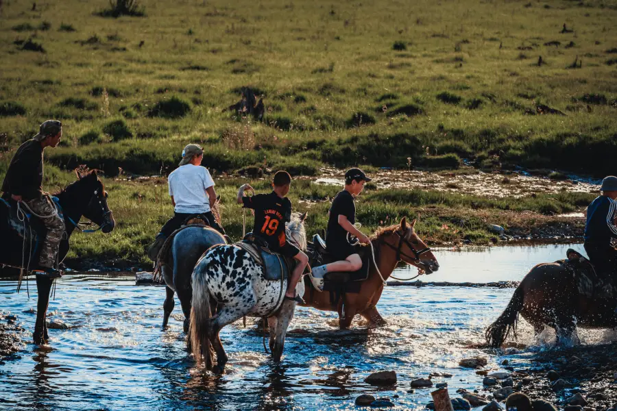 “Turistas disfrutando cabalgatas Fundo El Nogal.”