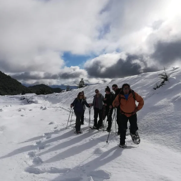 “Paisajes del volcán Villarrica en trekking con raquetas circuito cuevas volcánicas.”